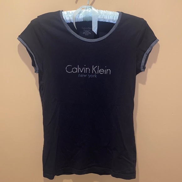 CALVIN KLEIN Rhinestone Logo T-Shirt - Picture 1 of 3